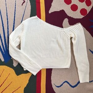 Off the shoulder warm white ribbed sweater